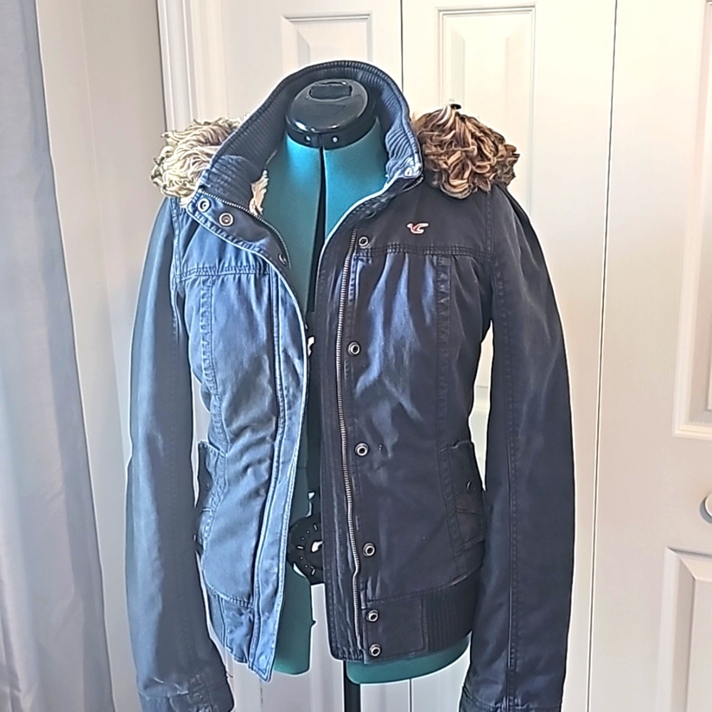HOLLISTER faux fur lined all weather jackets,black size L